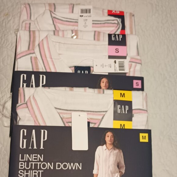 NEW GAP Women's Linen Button Down Shirt Multi Striped - Picture 6 of 9